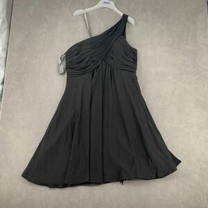 Bill Levkoff One-Shoulder Cocktail Dress Womens 18 Black Pleated Design Side Zip